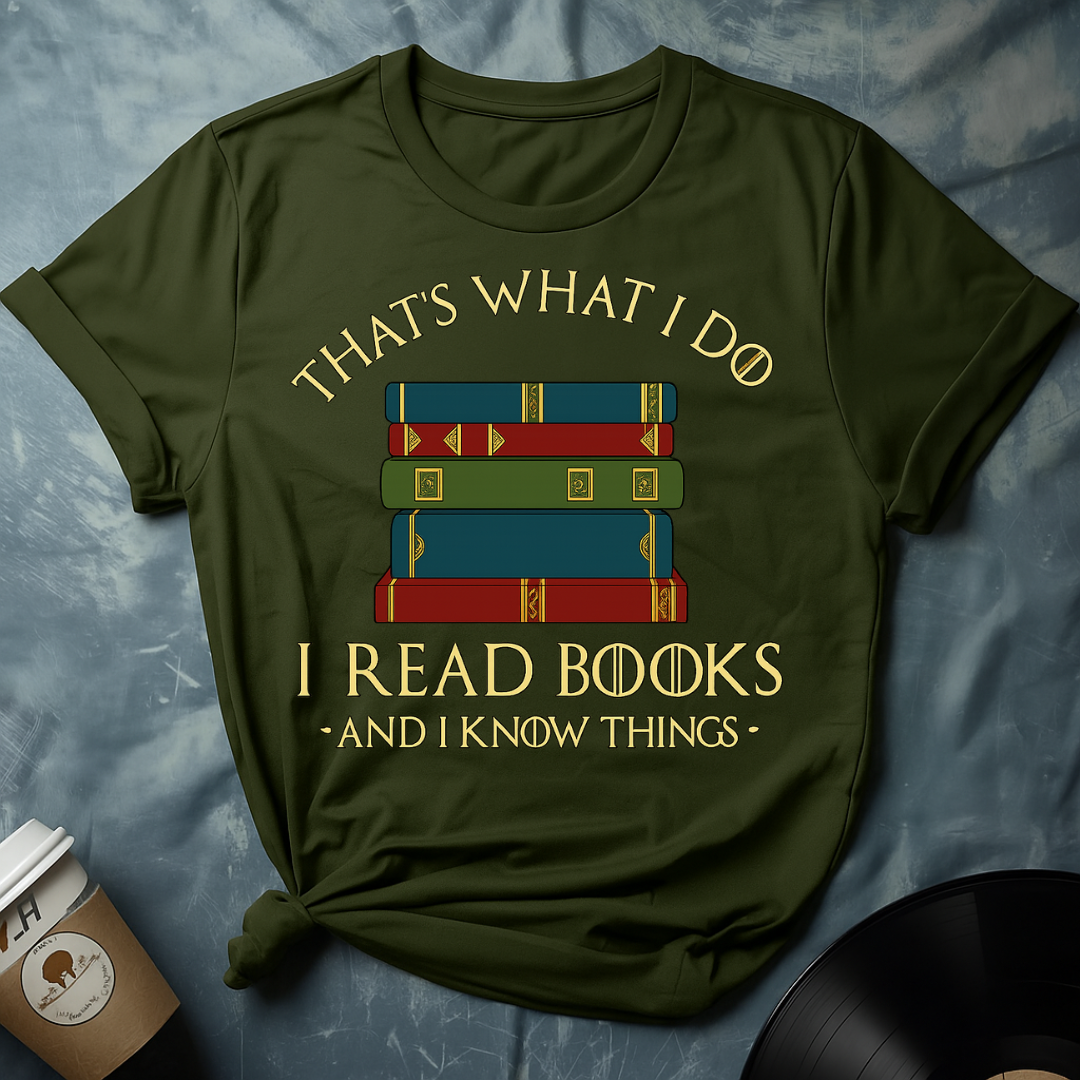Unisex Book Lover Tee – I Read Books & I Know Things