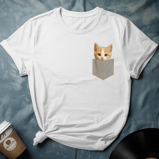 Pocket Pal Cat – Cream & White Kitten Design T-Shirt