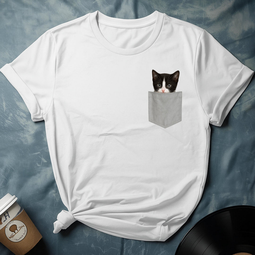 Cute Cat Peeking In Pocket T-Shirt