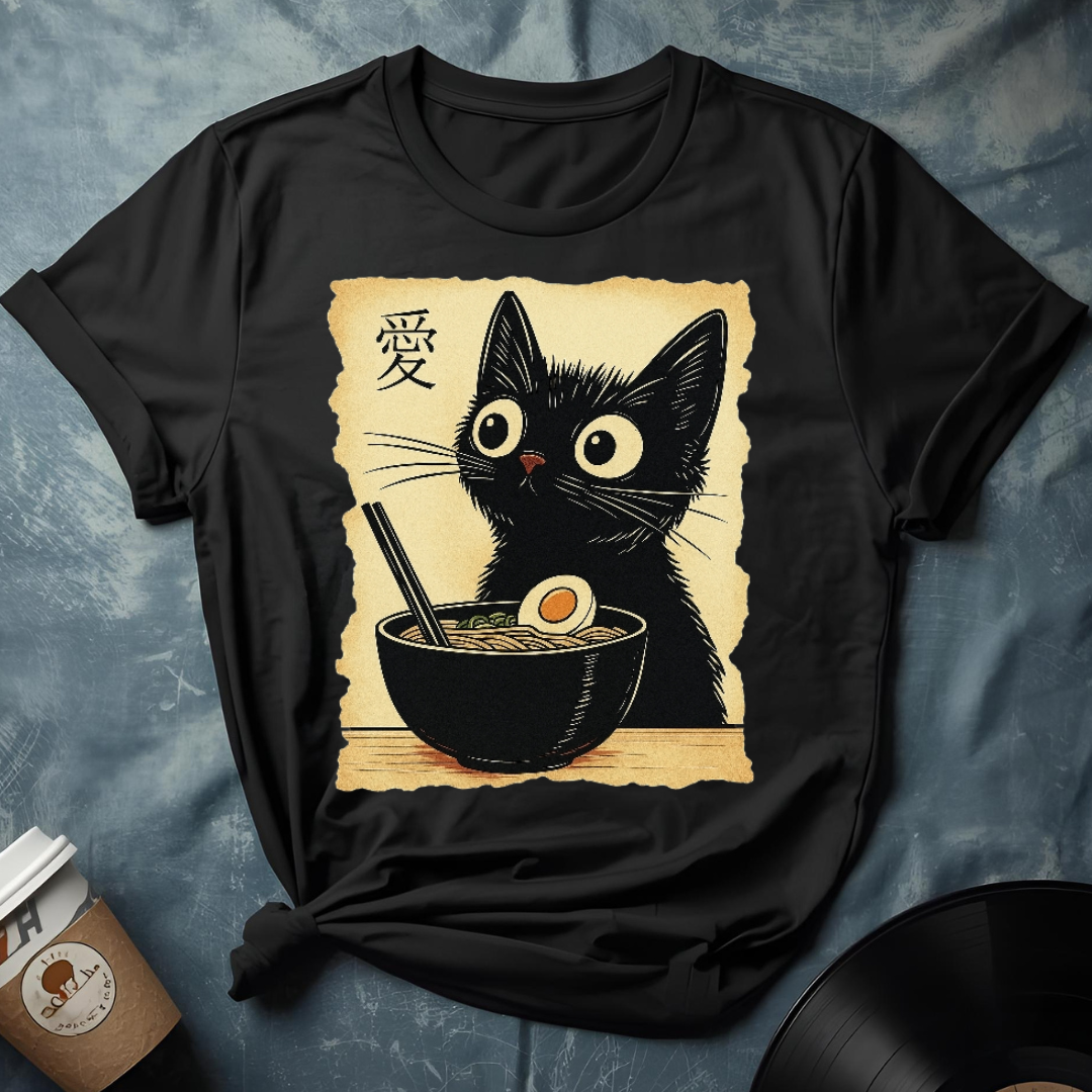 Cute Anime Cat with Ramen Graphic T-Shirt