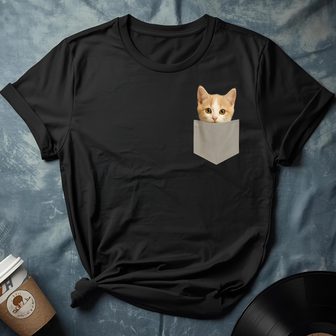 Pocket Pal Cat – Cream & White Kitten Design T-Shirt
