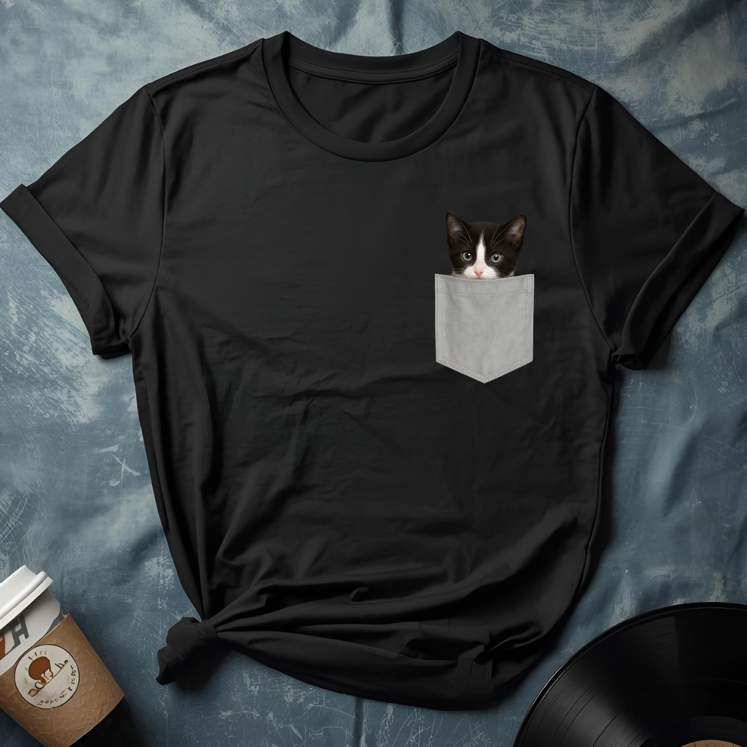Cute Cat Peeking In Pocket T-Shirt