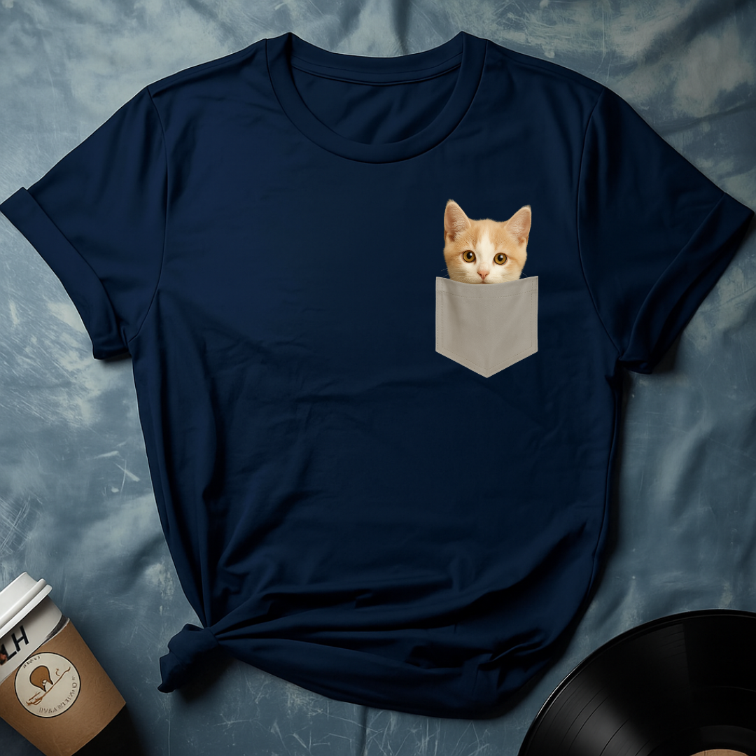 Pocket Pal Cat – Cream & White Kitten Design T-Shirt