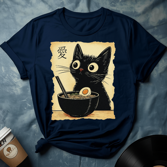 Cute Anime Cat with Ramen Graphic T-Shirt