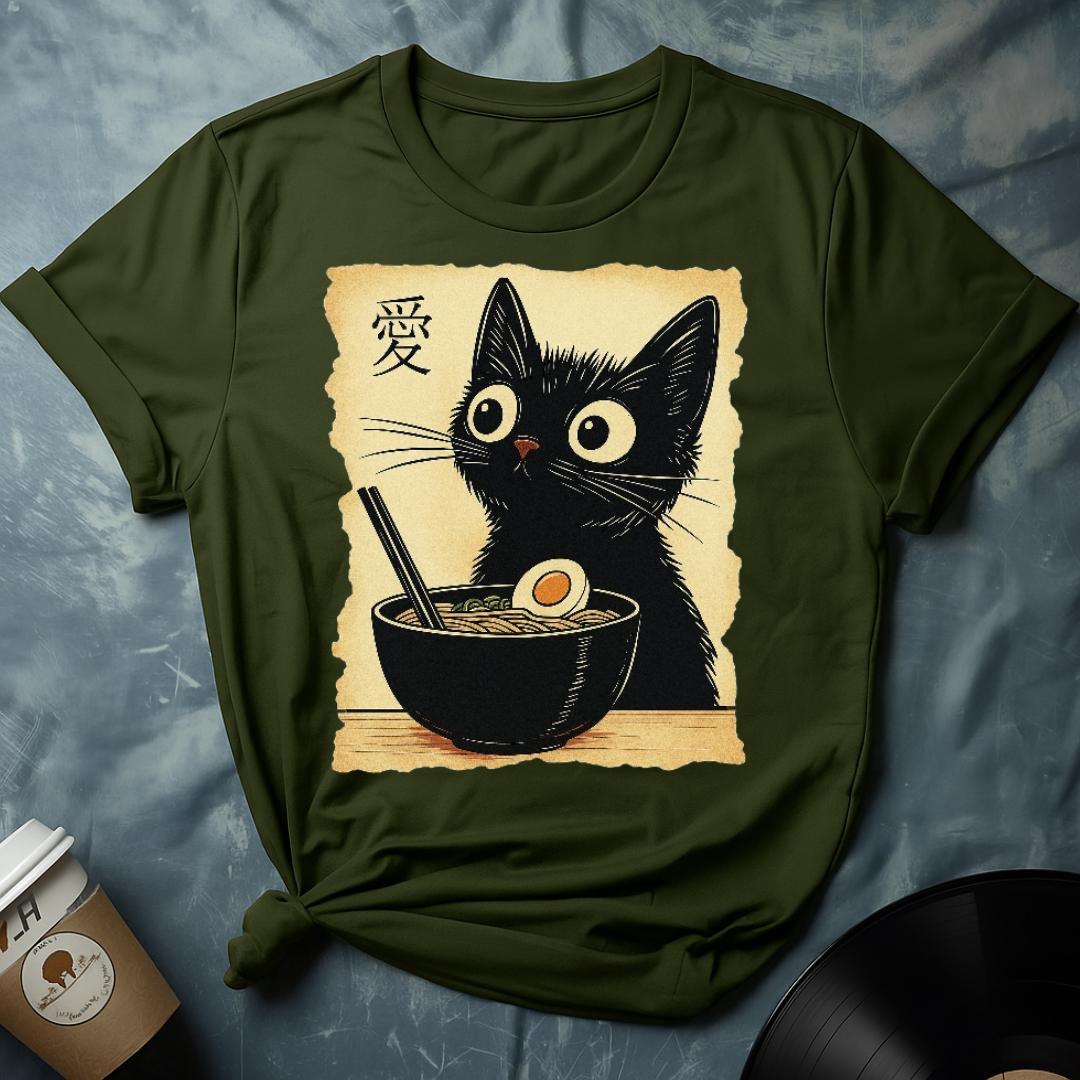 Cute Anime Cat with Ramen Graphic T-Shirt