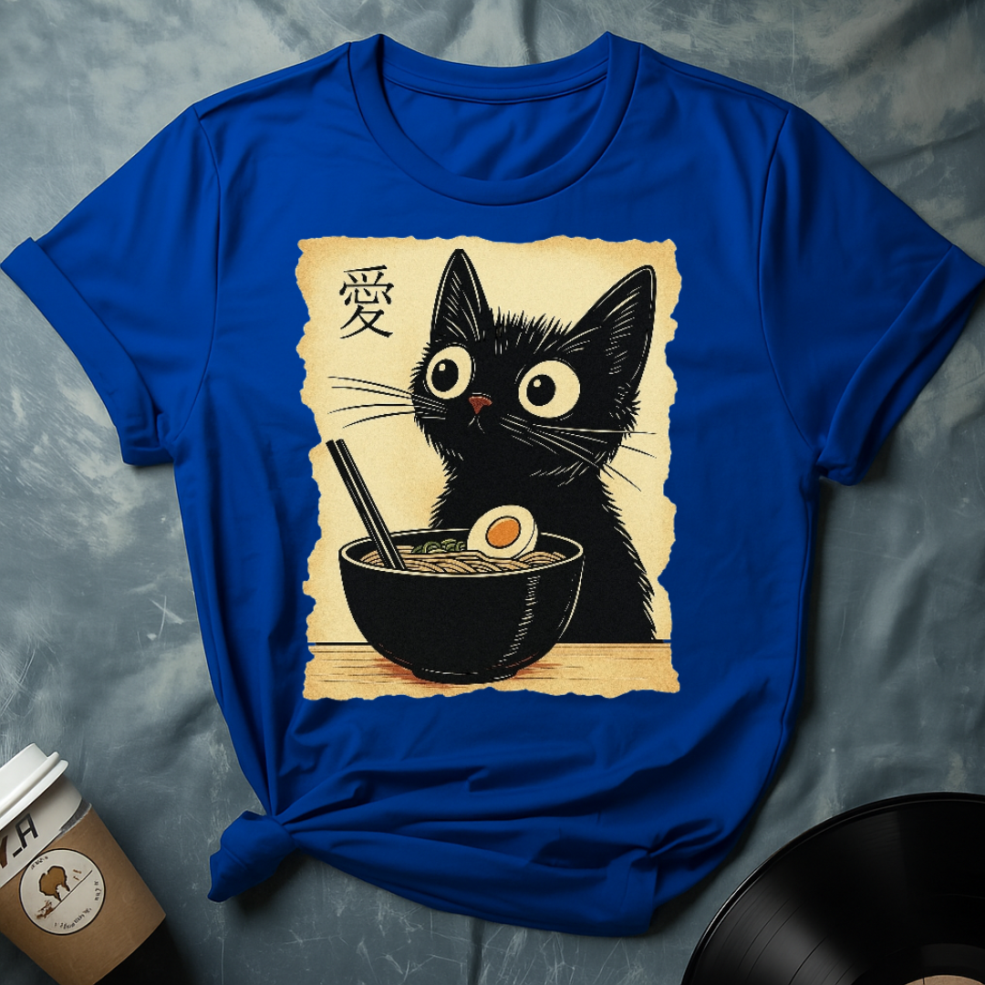 Cute Anime Cat with Ramen Graphic T-Shirt