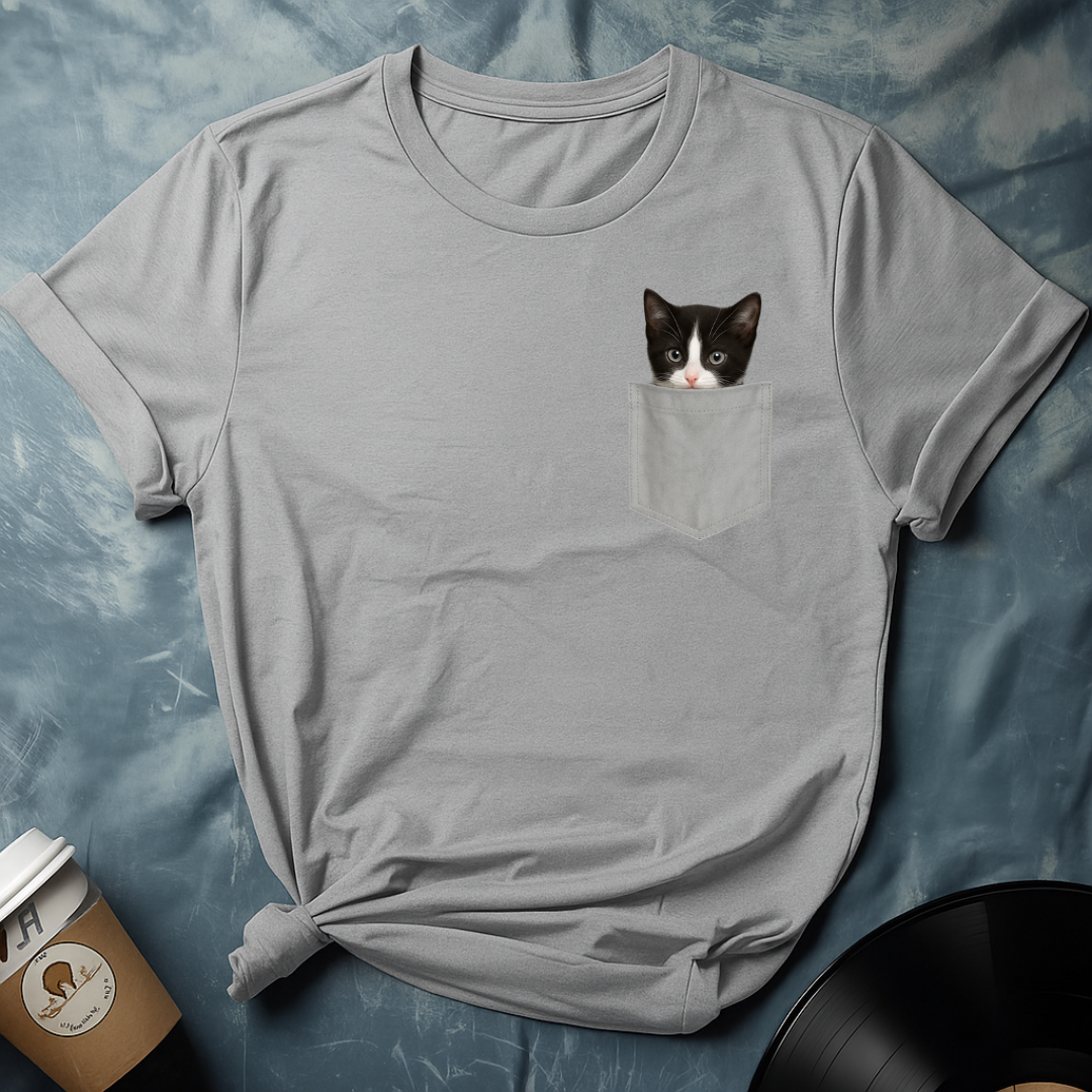 Cute Cat Peeking In Pocket T-Shirt