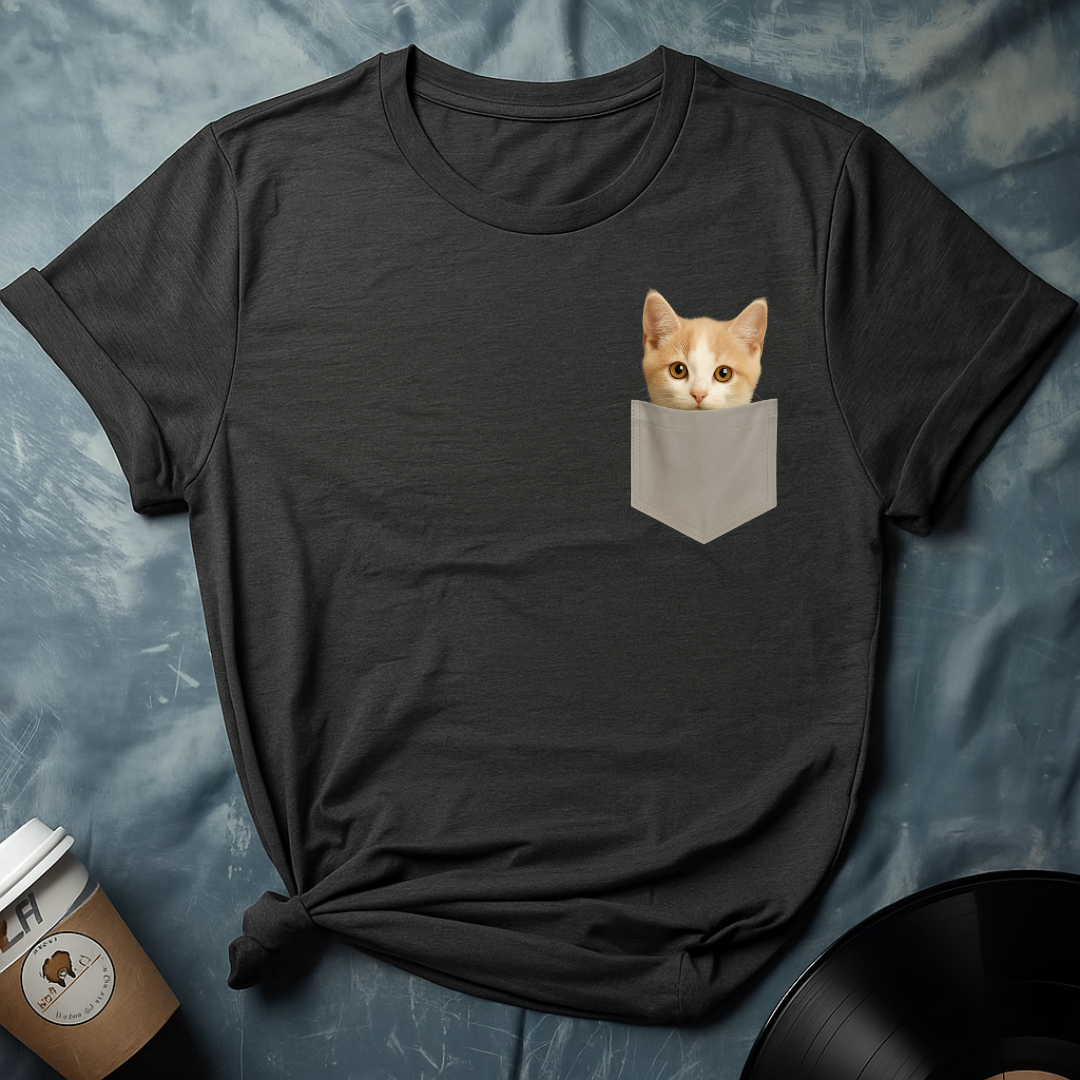 Pocket Pal Cat – Cream & White Kitten Design T-Shirt